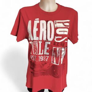 Aeropostale NYC Red Graphic Tee | Embroidered Appliqué Y2K Baby Tee M